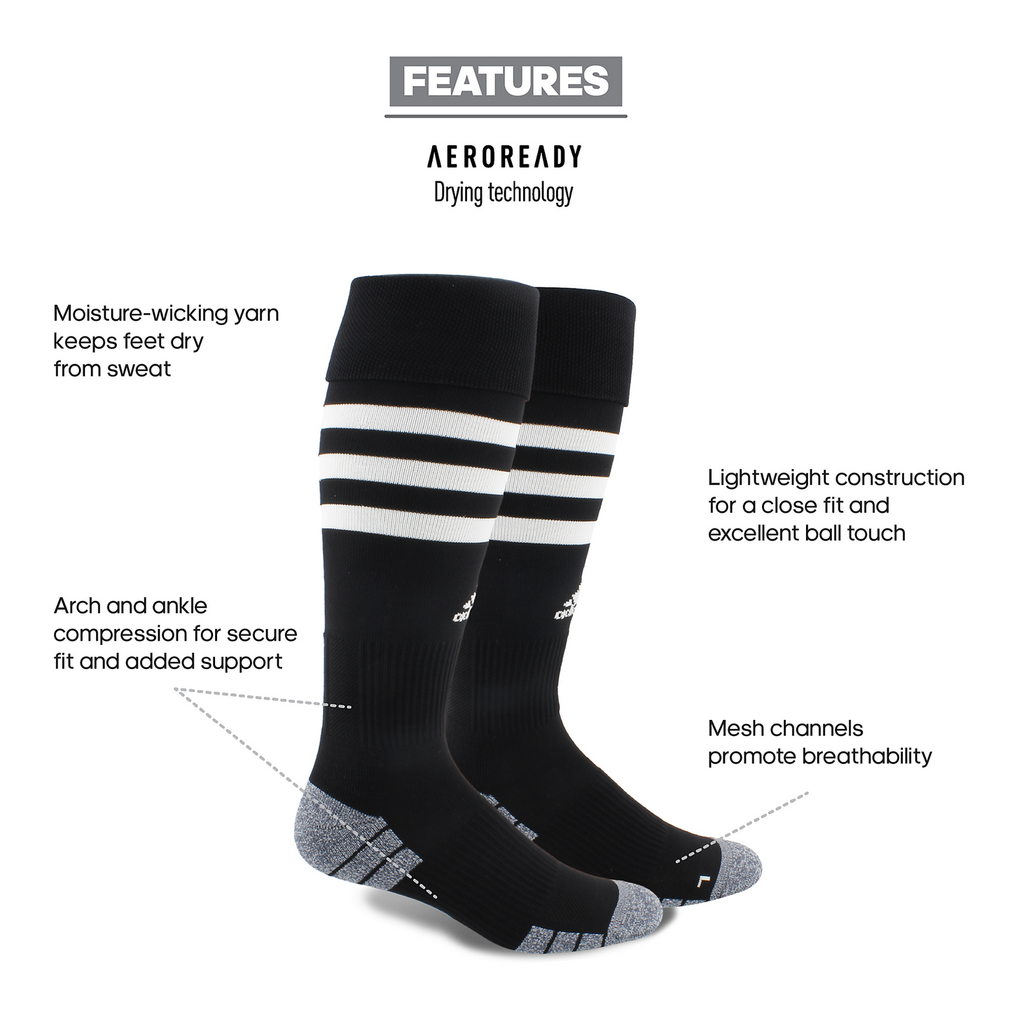 adidas 3-Stripe Hoop Sock - Black/White Socks - Third Coast Soccer