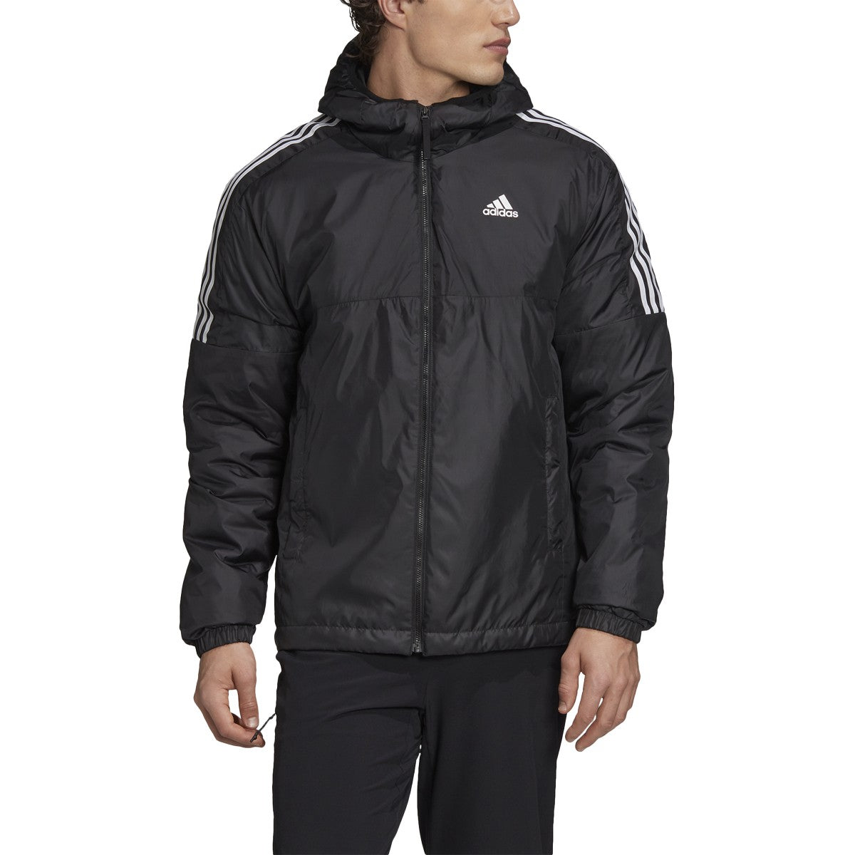 adidas Essentials Insulated Hooded Jacket - Black/White Training Wear - Third Coast Soccer