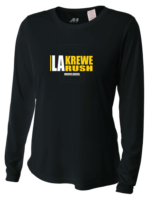 A4 La Krewe-Rush Long-Sleeve Shirt - Breathe Soccer - Black, Silver Or White LA Krewe Rush Black Womens Small - Third Coast Soccer