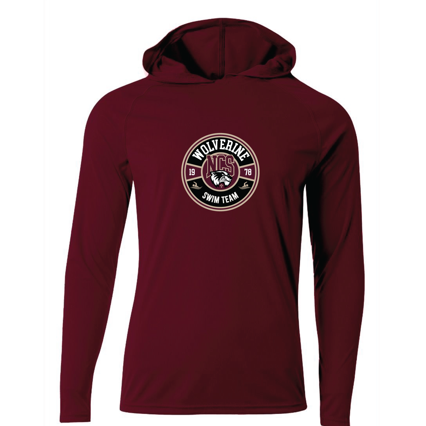 A4 NCS Swimming Men's Cooling Performance Long Sleeve Hooded Tee - Maroon NCS Swimmimg - Third Coast Soccer