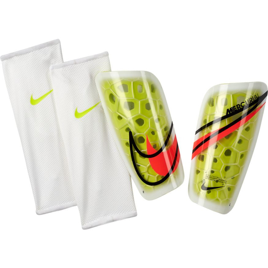 Nike Mercurial Lite Shinguard - Volt/White/Crimson Adult Shinguards Volt/White/Bright Crimson Small - Third Coast Soccer