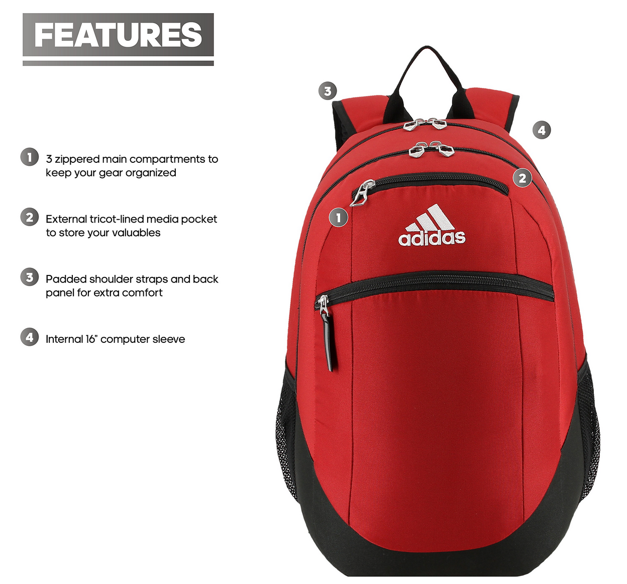 adidas Striker II Team Backpack - Power Red/Black/White Bags - Third Coast Soccer