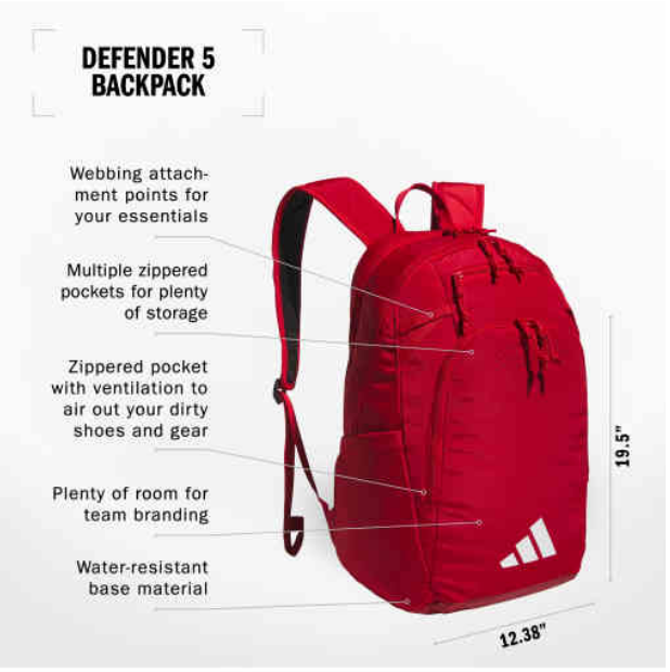 adidas Defender 5 Backpack - Red Bags - Third Coast Soccer