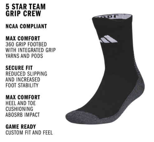 adidas 5 Star Team Grip Crew - Black Socks - Third Coast Soccer