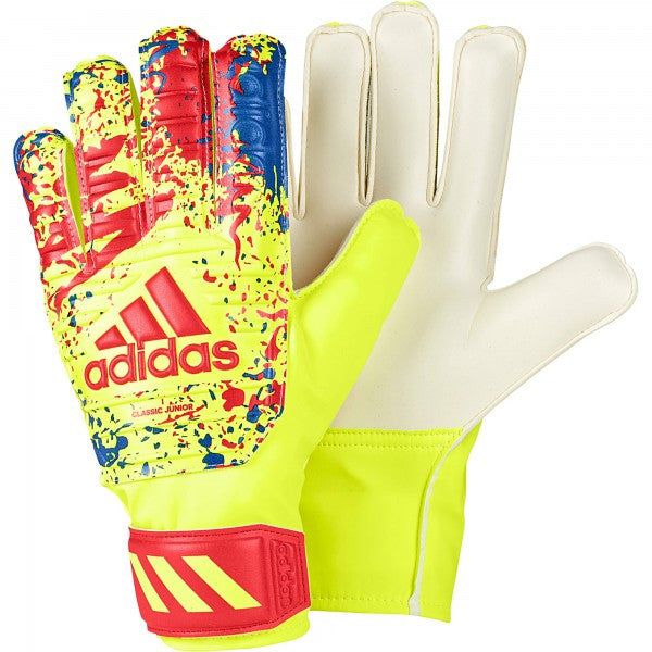 adidas Junior Classic Training GK Glove - Solar Yellow/Active Red/Football Blue Gloves Size 4 Solar Yellow/Action Red/Blue - Third Coast Soccer