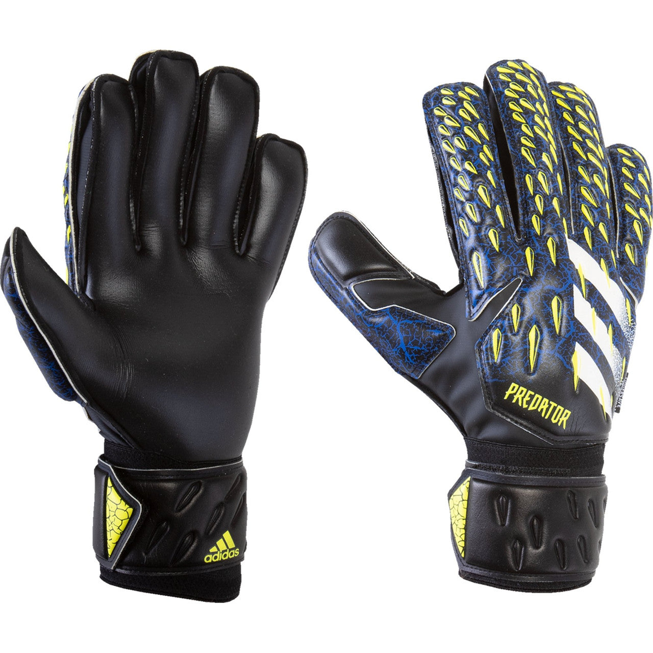 adidas Predator Match Fingersave Goalkeeper Glove - Black/Royal/Yellow Gloves Black/Team Royal/Soar Yellow Size 11 - Third Coast Soccer