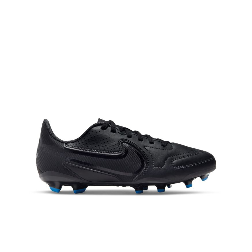 Nike Junior Tiempo Legend 9 Club FG - Black/White/Photo Blue Youth Footwear Youth 3.5 Black/White/Photo Blue - Third Coast Soccer