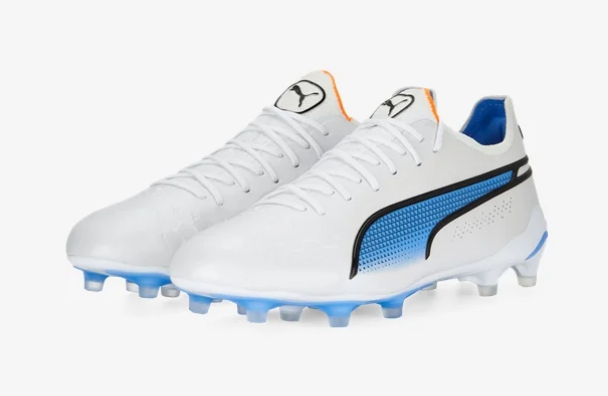 Puma King Ultimate FG/AG - White/Black/Blue Glimmer Mens Footwear Mens 6.5 White/Black/Blue Glimmer - Third Coast Soccer