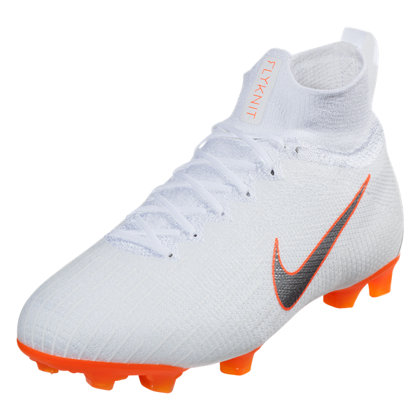 Nike Junior Superfly 6 Elite FG - White/Metallic Cool Grey/Total Orange Youth Firm Ground White/Mtlc Cool Grey/Orange Youth 4 - Third Coast Soccer
