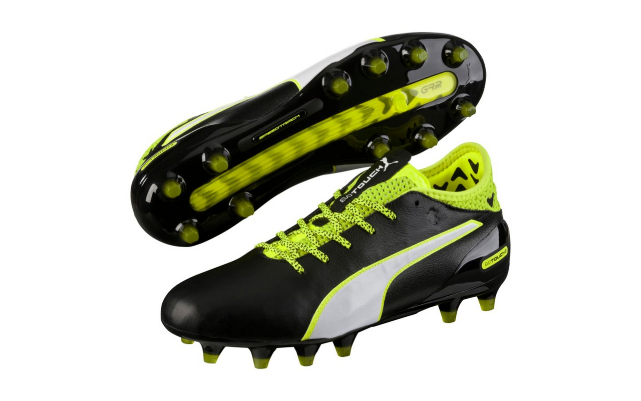 PUMA evoTOUCH 2 Leather FG - Black/White/Safety Yellow Mens Firm Ground Black/White/Safety Yellow Mens 7 - Third Coast Soccer