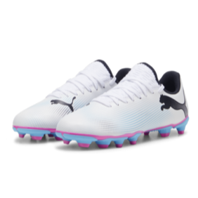 PUMA Junior Future 7 Play FG/AG - White/Black/Poison Pink Youth Footwear   - Third Coast Soccer