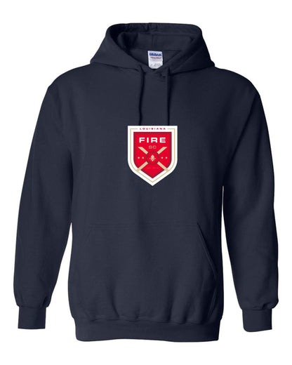 Louisiana Fire FC Shield Hoody - Navy and Red Louisiana Fire Spiritwear Navy Youth X-Larg - Third Coast Soccer