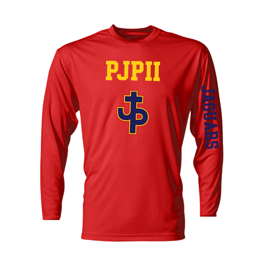A4 PJP Youth Long-Sleeve Performance Crew - Red Or Navy Pope John Paul Youth Medium Navy - Third Coast Soccer