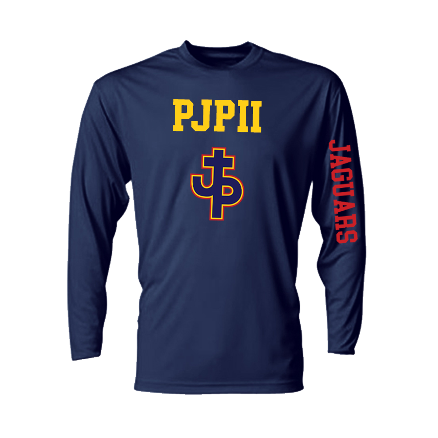 A4 PJP Youth Long-Sleeve Performance Crew - Red Or Navy Pope John Paul Youth Medium Navy - Third Coast Soccer