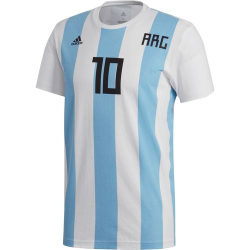adidas Argentina Lionel Messi 10 T-Shirt International Replica White/Clearblue Mens Small - Third Coast Soccer