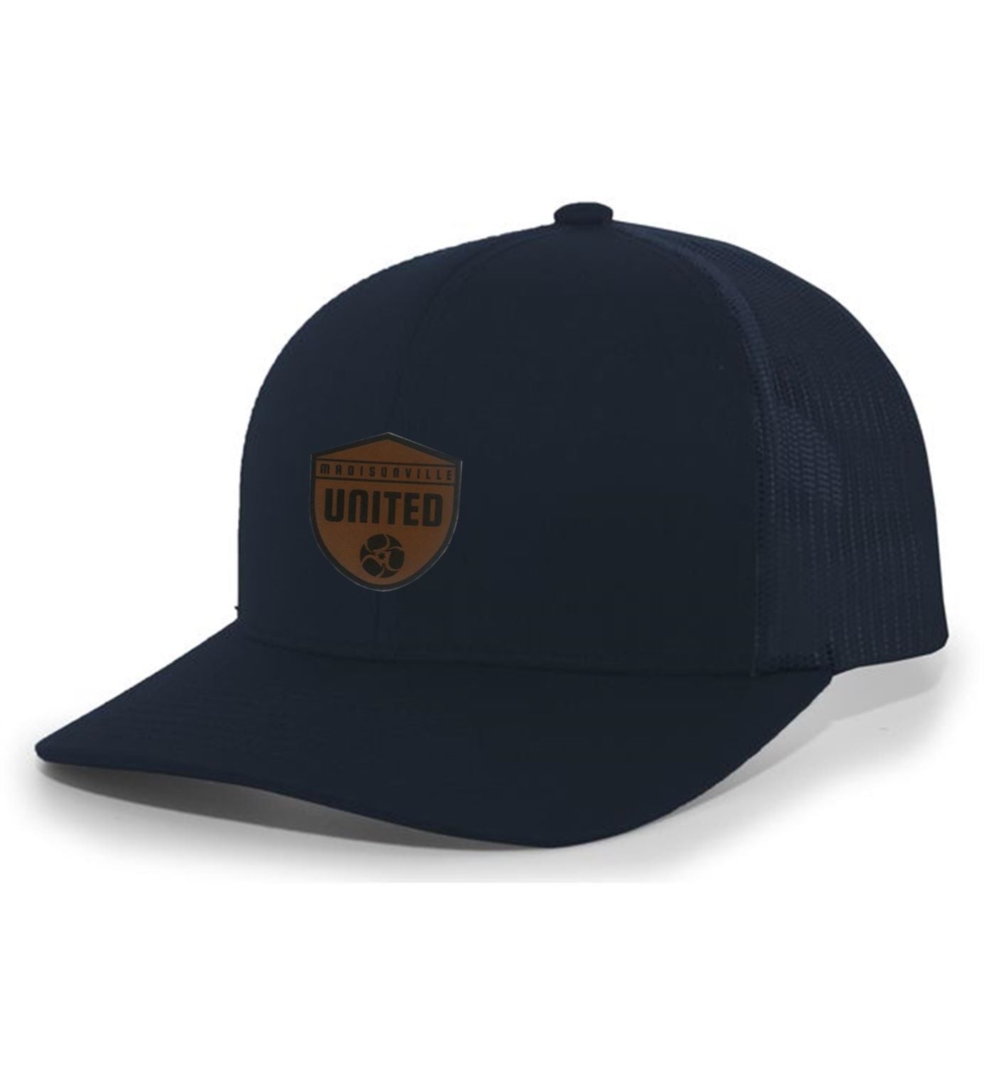 Tcs Madisonville United Flexfit Premium Trucker Hat Madisonville United Spiritwear Navy/Navy Leather Patch - Third Coast Soccer