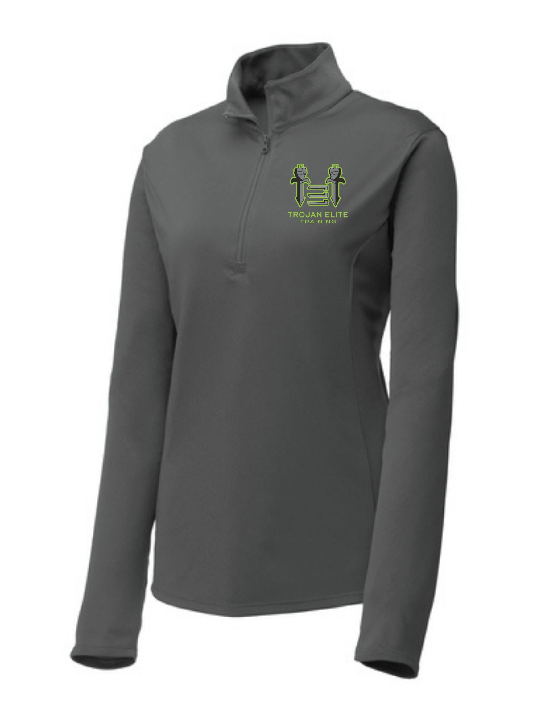 Sport-Tek Trojan Elite Womens Quarter-Zip Pullover Training Wear Iron Grey Womens X-Large - Third Coast Soccer