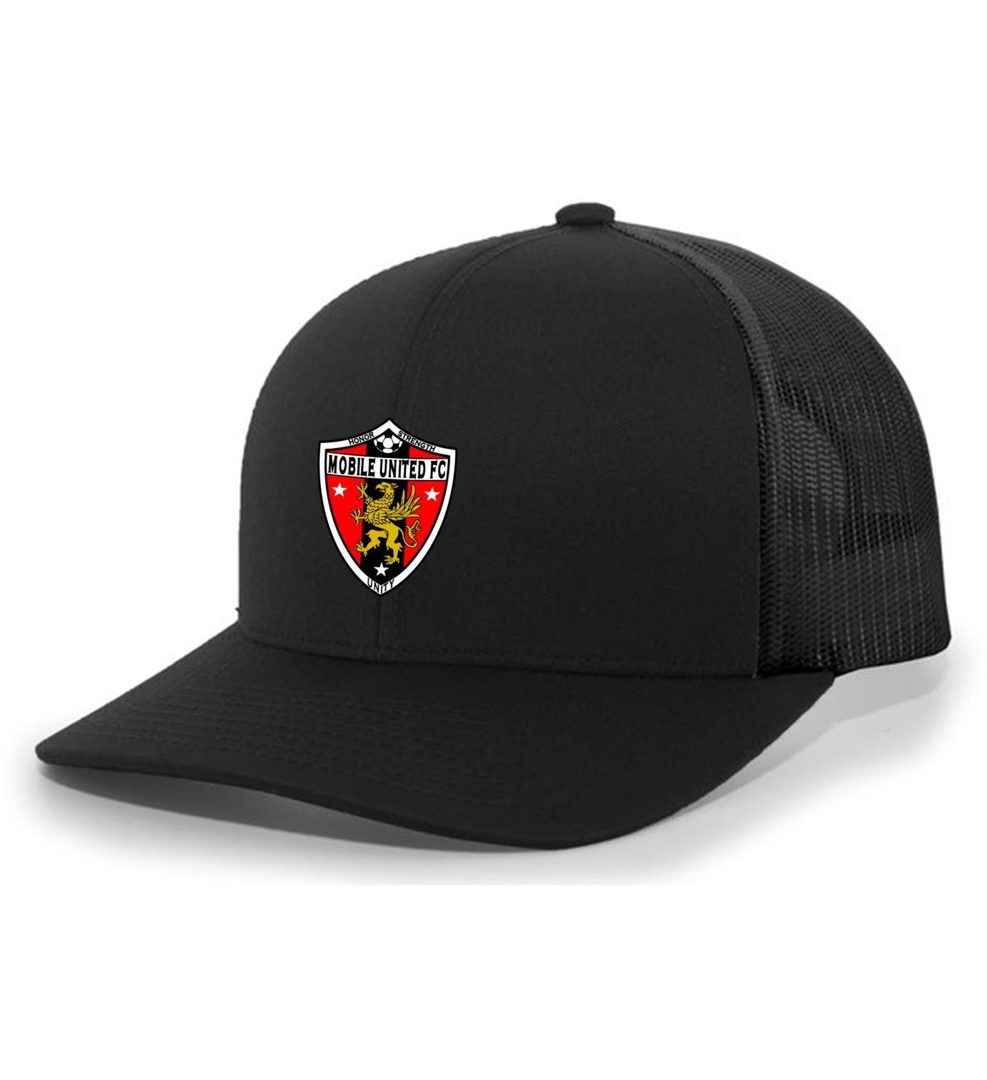 Tcs Mobile United Flexfit Trucker Hat Mobile United Black/Black Full Color Patch - Third Coast Soccer