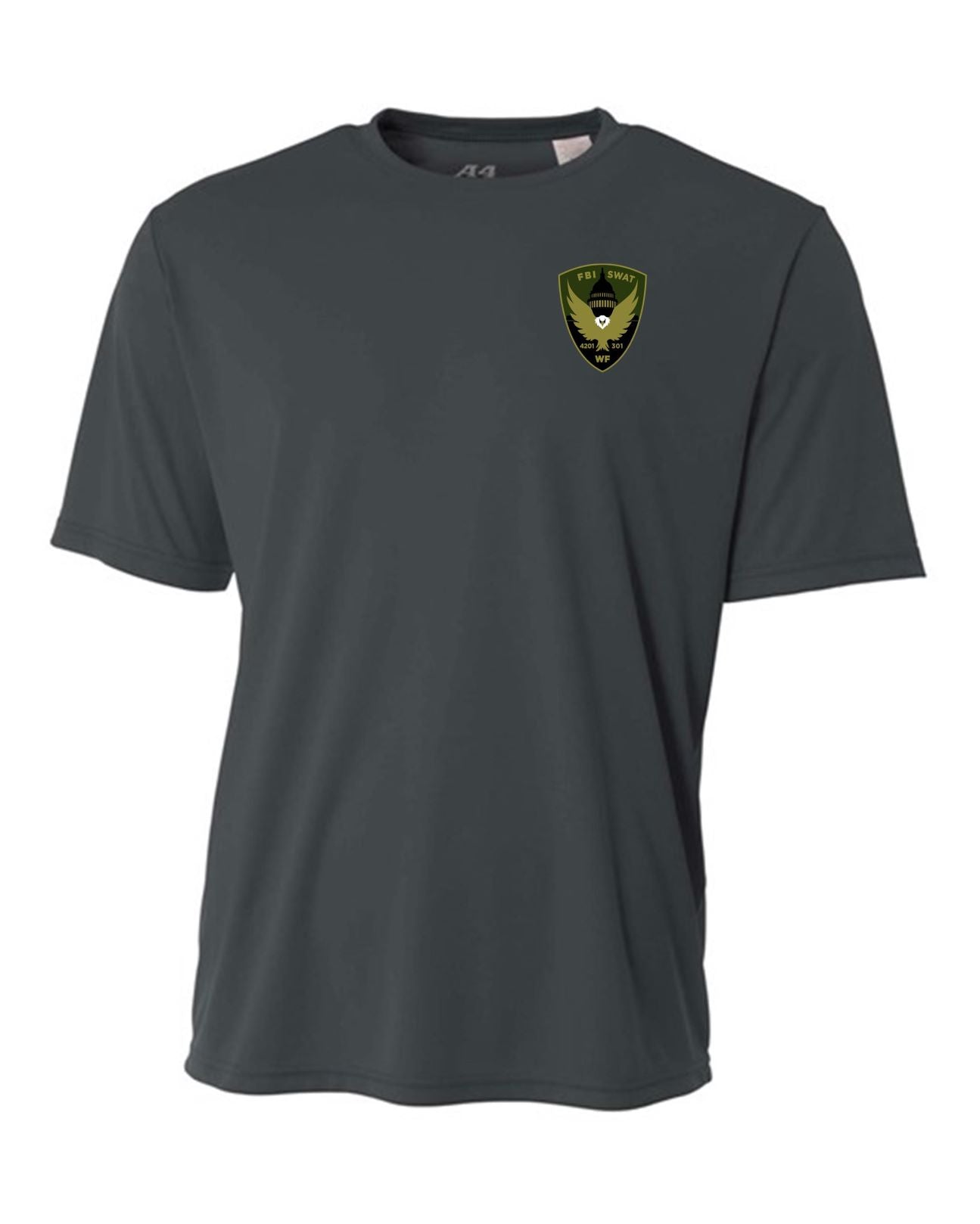 A4 FBI Swat Mens Cooling Performance Short-Sleeve Tee FBI Swat Mens Medium Graphite - Third Coast Soccer