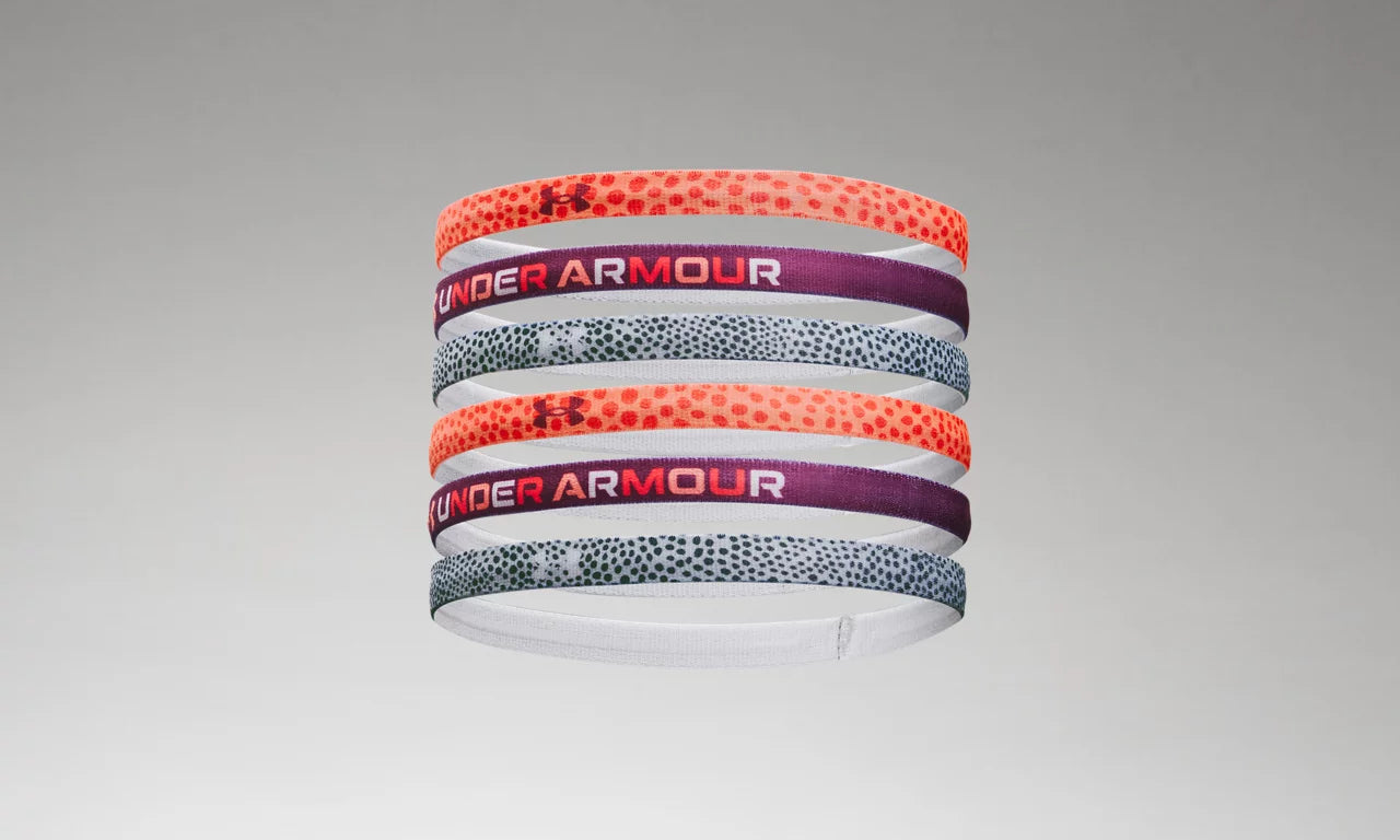 Under Armour Girls Graphic Headband 6-Pack Player Accessories Orange Tropic/Charged Cherry/C  - Third Coast Soccer
