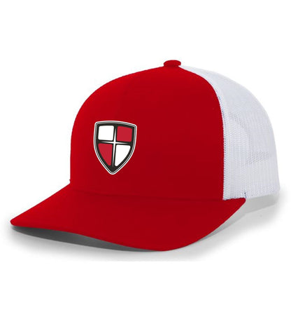 William Carey Shield Trucker Hat WCU Shield Red/White  - Third Coast Soccer