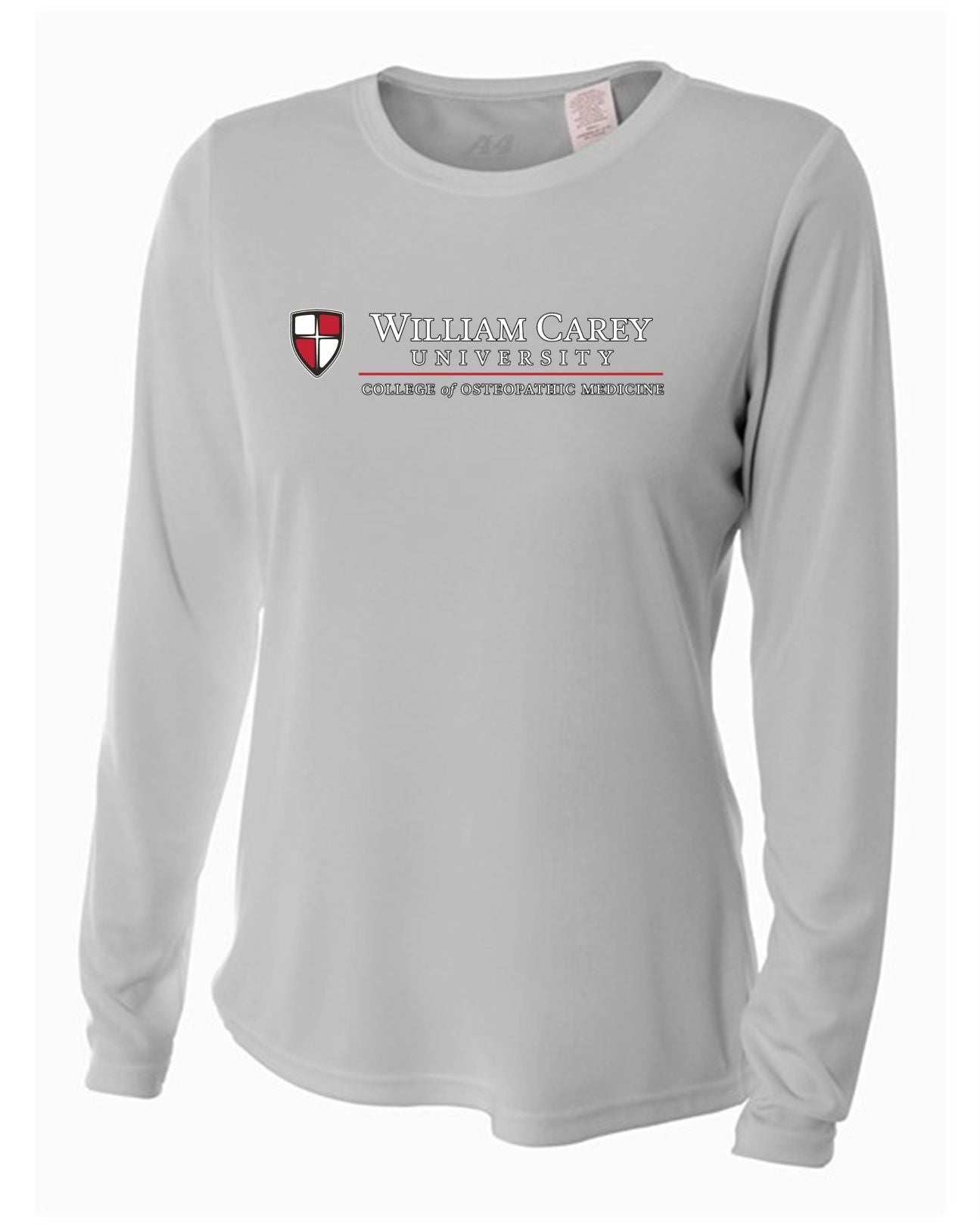 WCU College Of Osteopathic Medicine Women's Long-Sleeve Performance Shirt WCU OM Silver Grey Womens Small - Third Coast Soccer