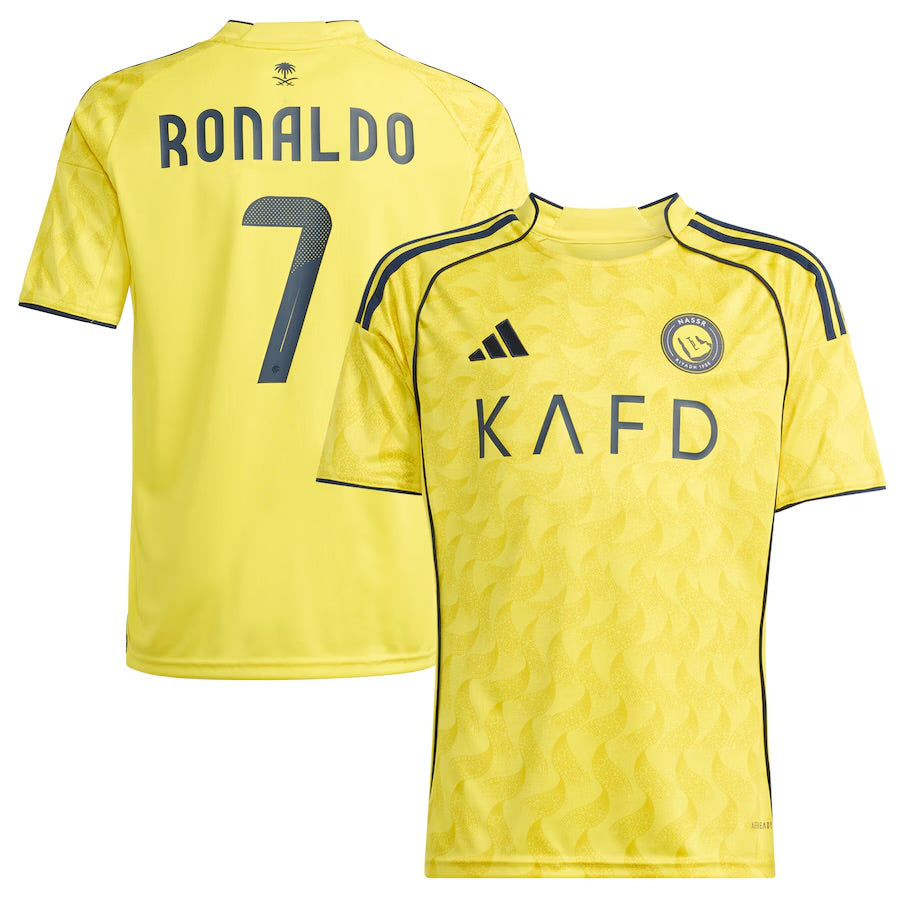 adidas Youth Al Nassr FC Ronaldo #7 Home Jersey 25/26 Club Replica Closeout Imperial Yellow/Night Indigo Youth Small - Third Coast Soccer