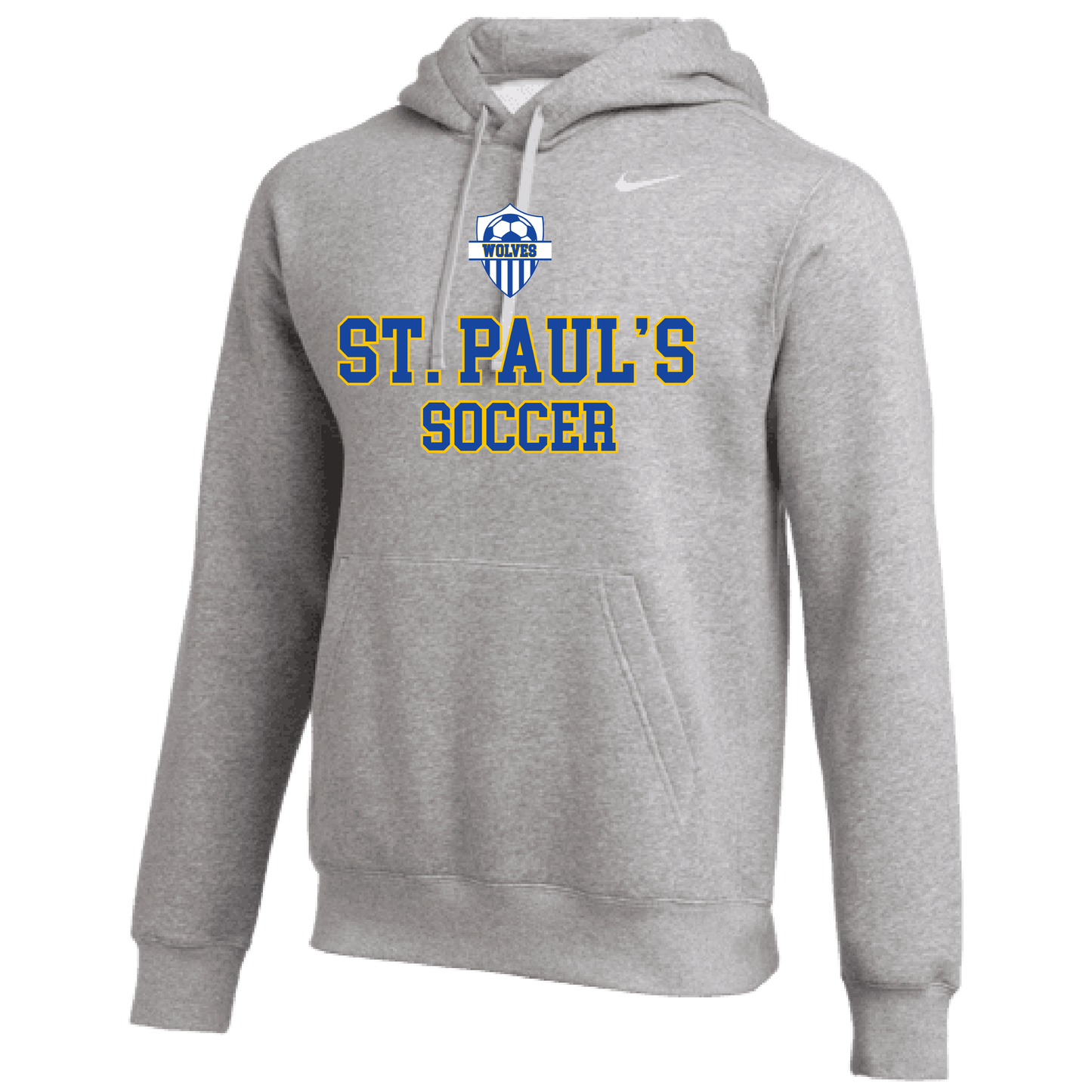 Nike St. Paul's HS Club Fleece Pullover Hoody St. Pauls 23 Dark Heather Grey/White Mens Small - Third Coast Soccer