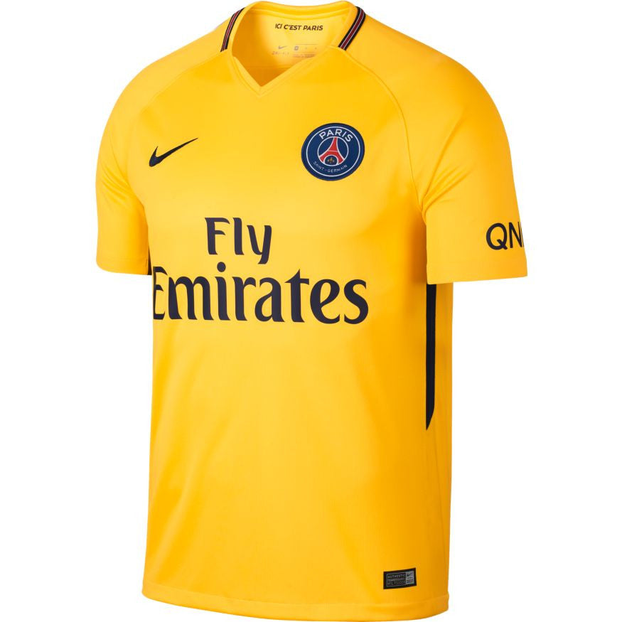 Nike Paris St. Germain Away Jersey 17/18 Club Replica Tour Yellow/Midnight Navy Mens Small - Third Coast Soccer