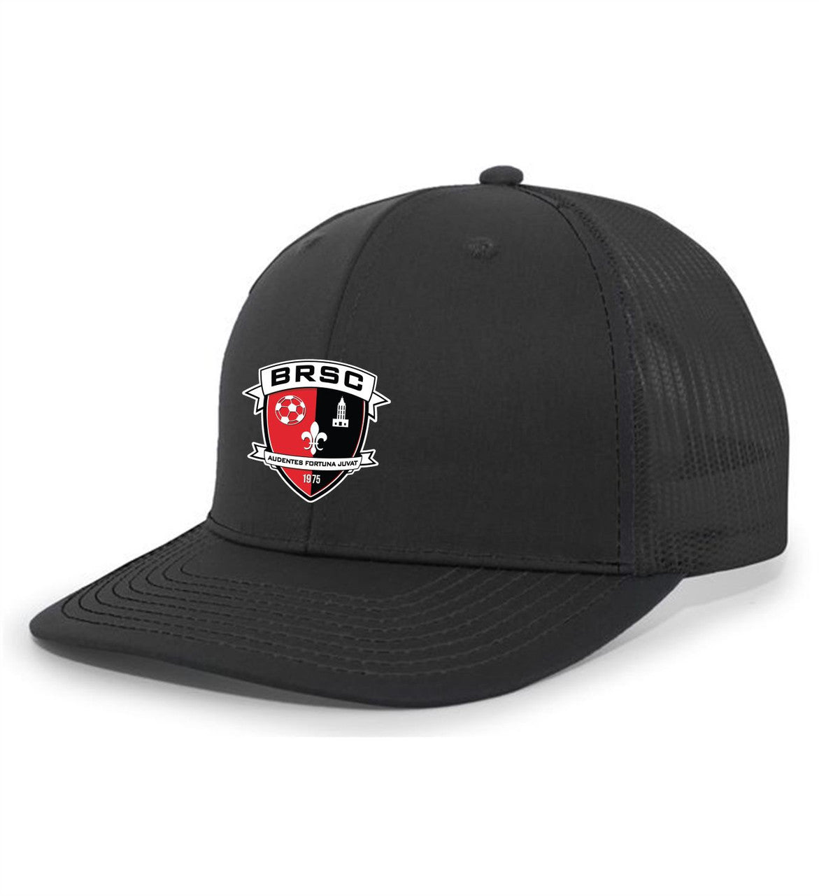 TCS BRSC Flexfit Premium Trucker Hat Hat Black/White Leather Patch - Third Coast Soccer