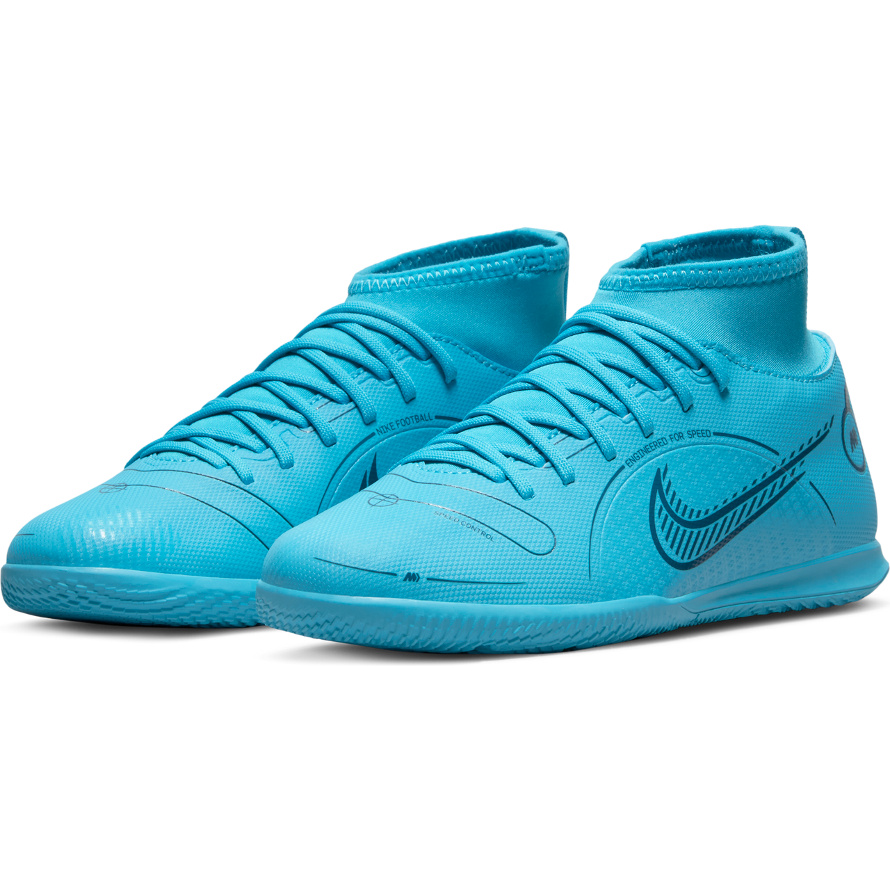 Nike Jr Mercurial Superfly 8 Club IC - Chlorine Blue/Total Orange Youth Indoor Youth 1 Chlorine Blue/Laser Orange - Third Coast Soccer