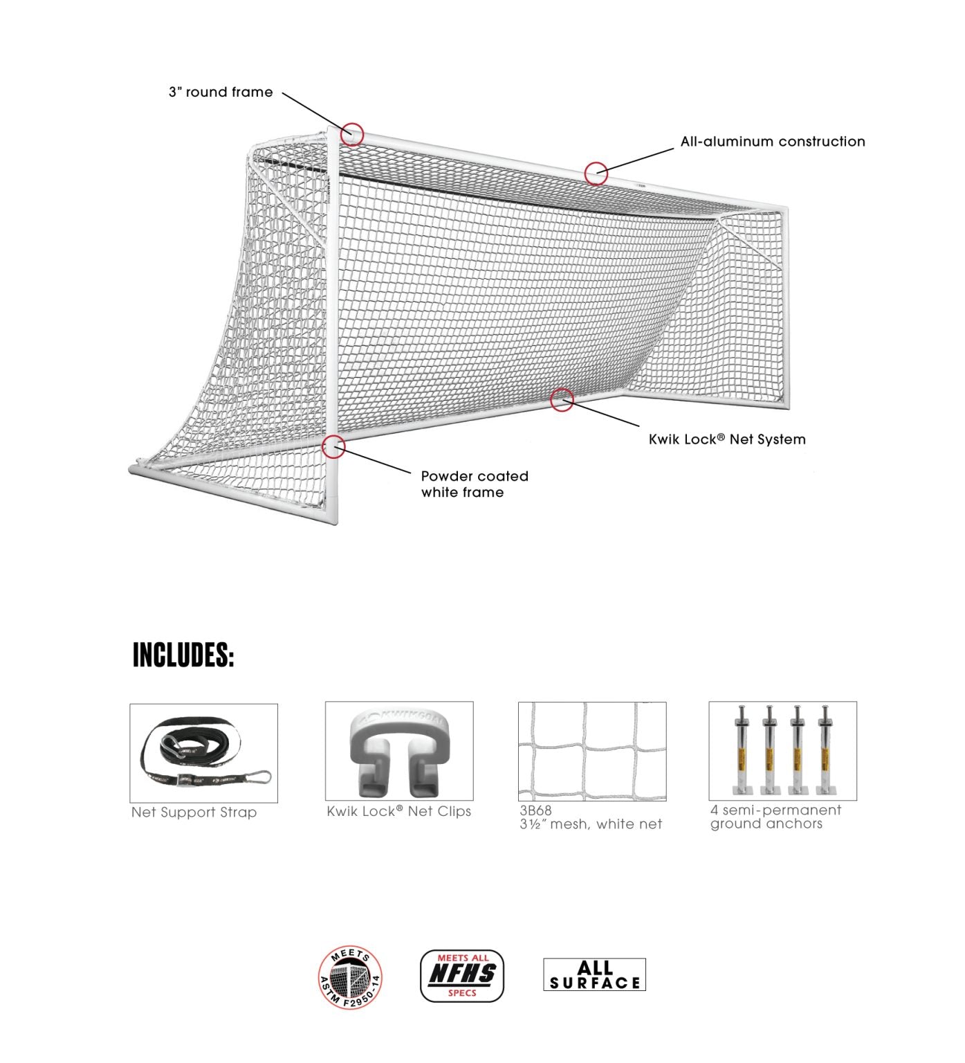 KWIKGOAL Deluxe European Club Soccer Goal - 6.5" x 12" Goals - Third Coast Soccer