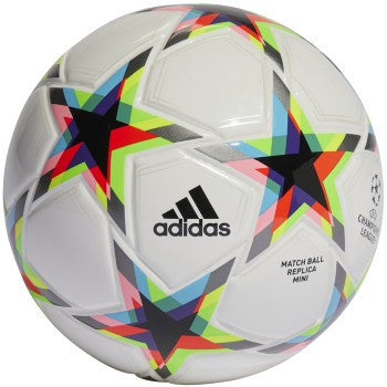 adidas UCL Mini Ball - White/Metallic Silver/Bright Cyan Equipment Size 1 White/Silver/Cyan - Third Coast Soccer