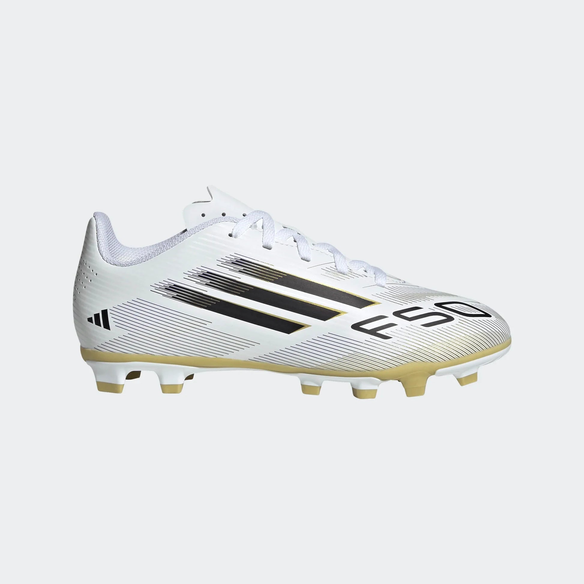 adidas Youth F50 Club FG - White/Black/Gold Youth Footwear - Third Coast Soccer