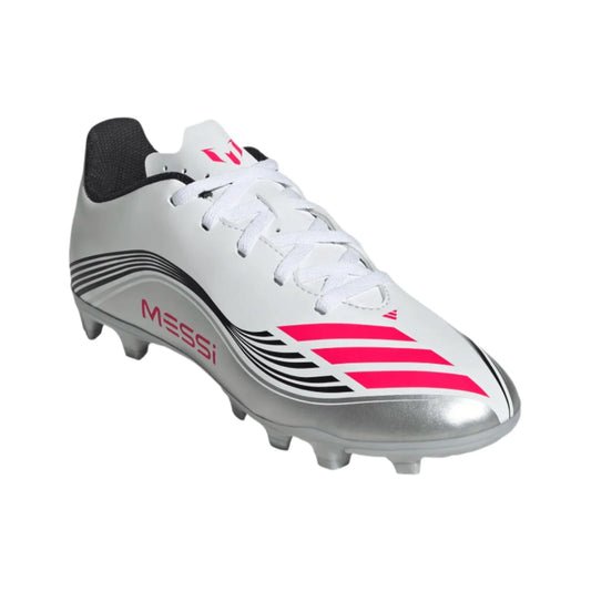 adidas Youth F50 Messi Club FG - White/Red/Silver Youth Footwear Feather White/Lucid Red/Silver Metallic Youth 10.5 - Third Coast Soccer