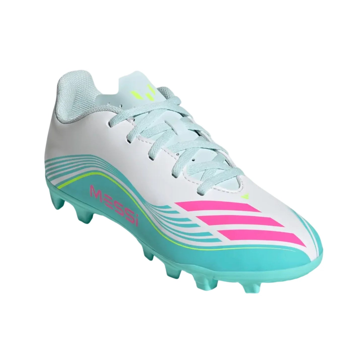 adidas Youth F50 Messi Club FG/MG - White/Pink/Aqua Youth Footwear - Third Coast Soccer