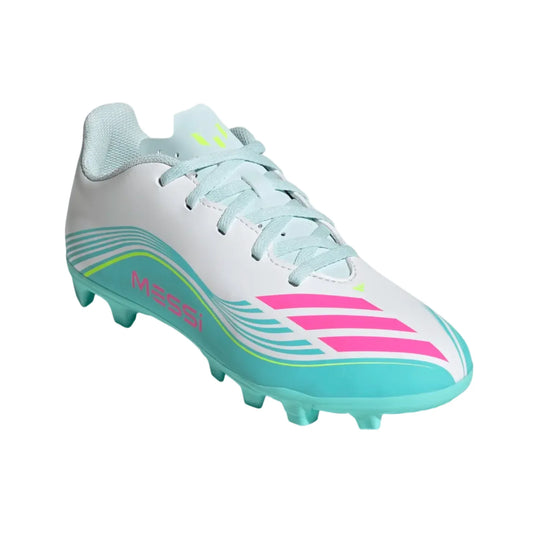 adidas Youth F50 Messi Club FG/MG - White/Pink/Aqua Youth Footwear - Third Coast Soccer
