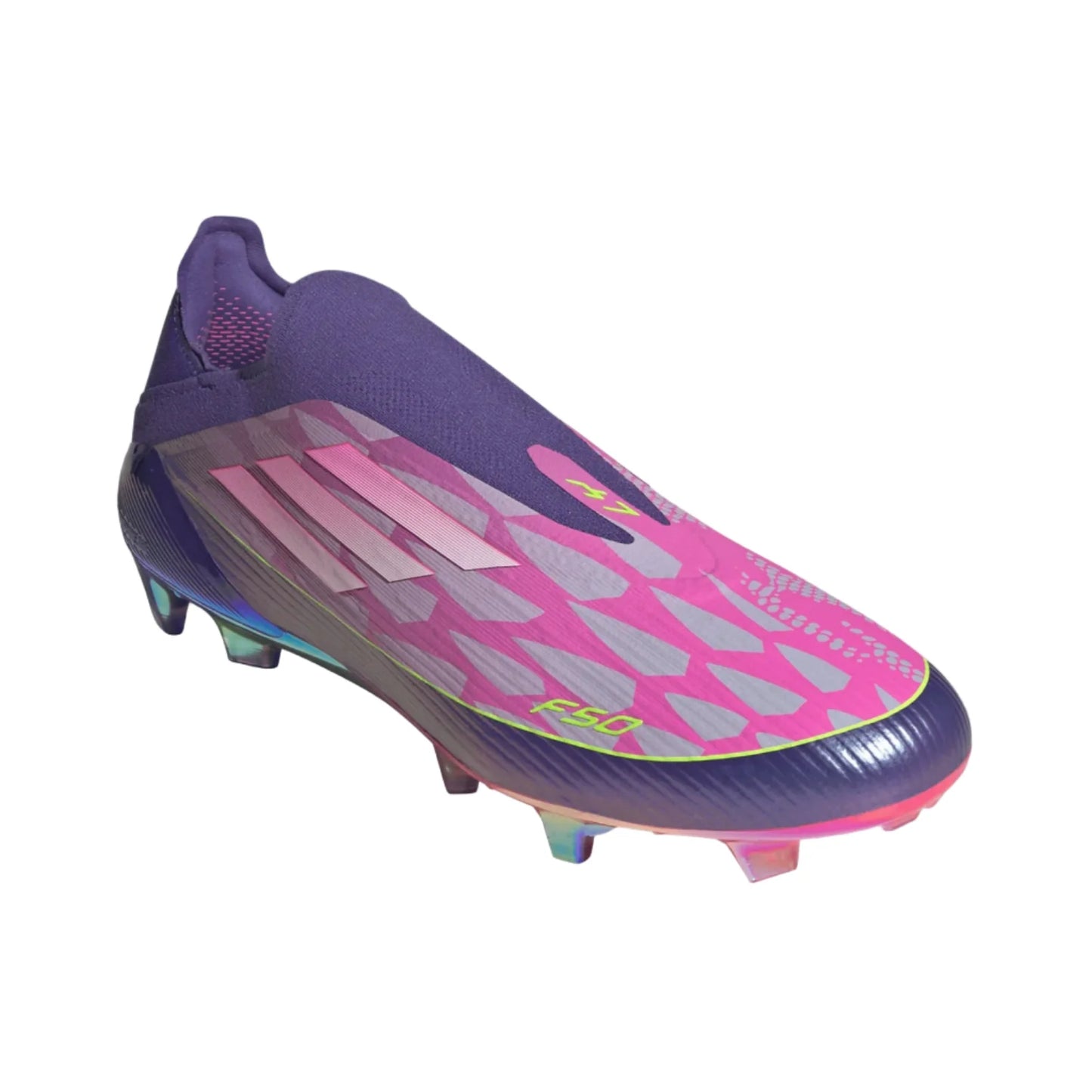adidas F50 Yamal Elite Laceless FG Men's Footwear Closeout Purple/Feather White/Lucid Lemon Mens 6.5 - Third Coast Soccer