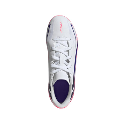 adidas Youth F50 Hyperfast Club FG - White/Solar Purple/Solar Turbo