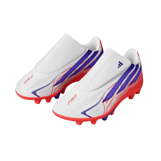 adidas F50 Hyperfast Club Velcro FG/MG - White/Solar Purple/Solar Turbo Youth Footwear - Third Coast Soccer