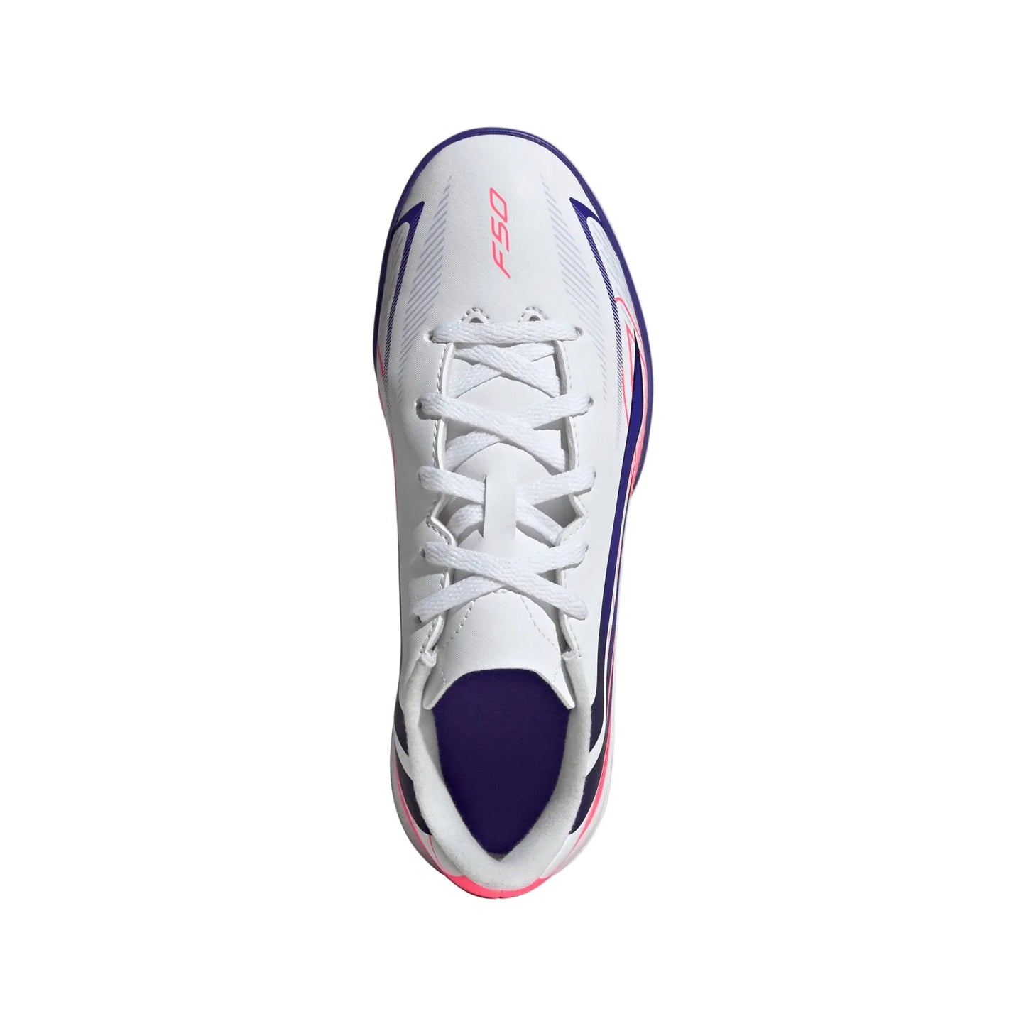 adidas Youth F50 Hyperfast Club Turf- White/Solar Purple/Solar Turbo