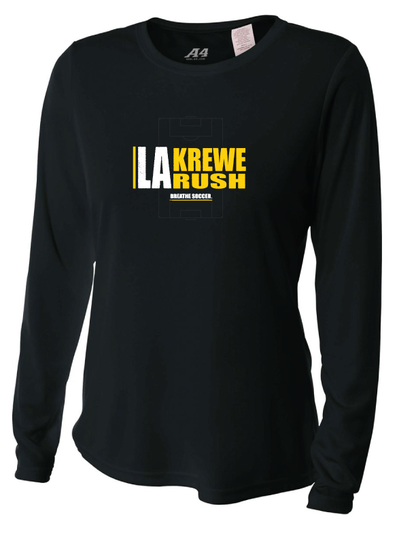 A4 La Krewe-Rush Long-Sleeve Shirt - Breathe Soccer - Black, Silver Or White LA Krewe Rush Black Womens Small - Third Coast Soccer
