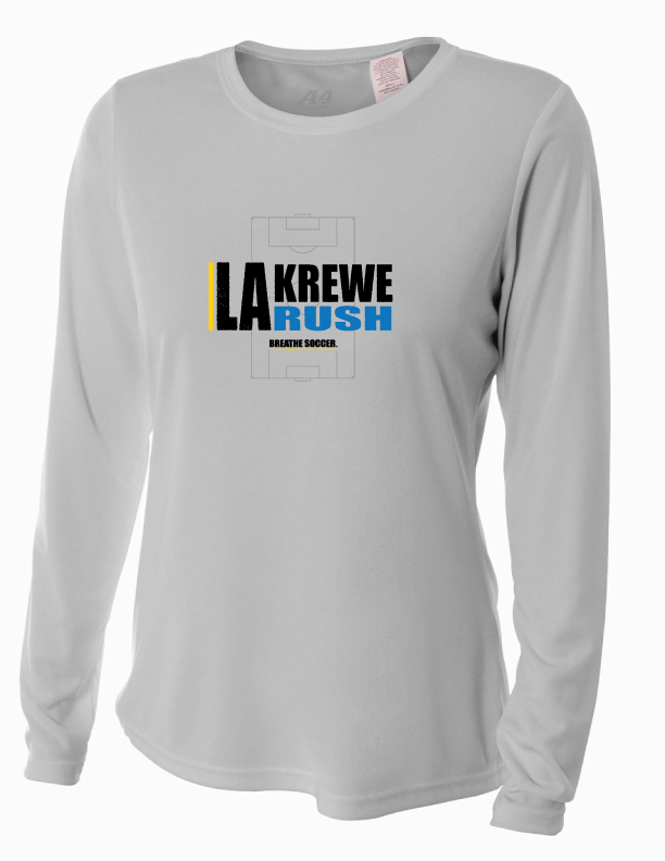 A4 La Krewe-Rush Long-Sleeve Shirt - Breathe Soccer - Black, Silver Or White LA Krewe Rush Silver Womens Small - Third Coast Soccer