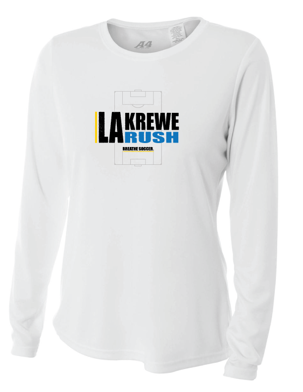 A4 La Krewe-Rush Long-Sleeve Shirt - Breathe Soccer - Black, Silver Or White LA Krewe Rush White Womens Small - Third Coast Soccer