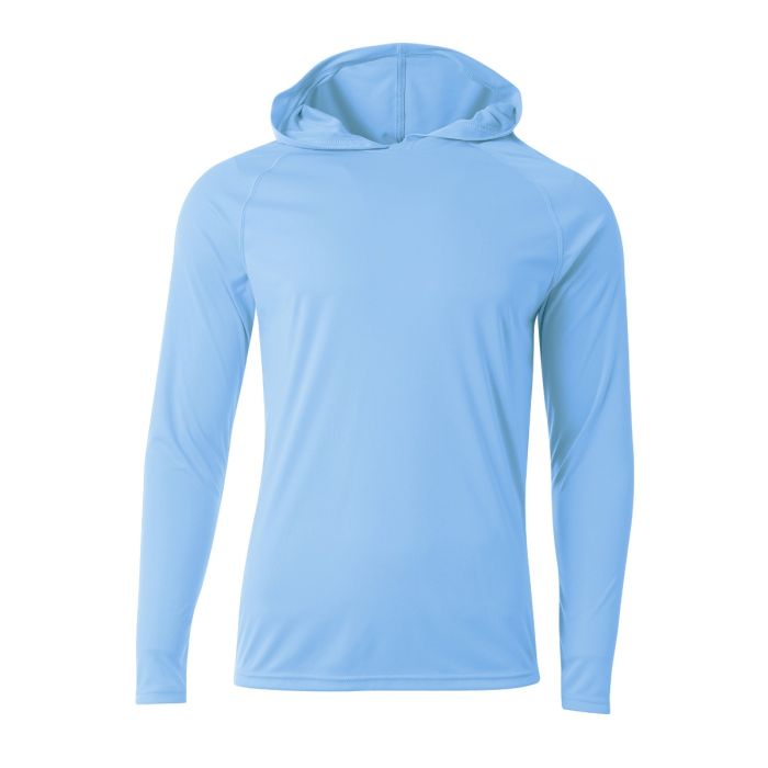 A4 Cooling Performance Long Sleeve Hooded Tee T-Shirts Light Blue Mens Small - Third Coast Soccer