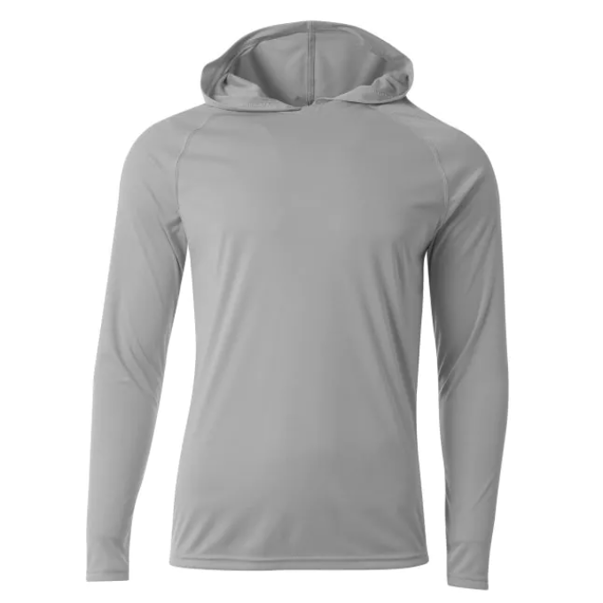 A4 Cooling Performance Long Sleeve Hooded Tee T-Shirts Silver Mens Small - Third Coast Soccer