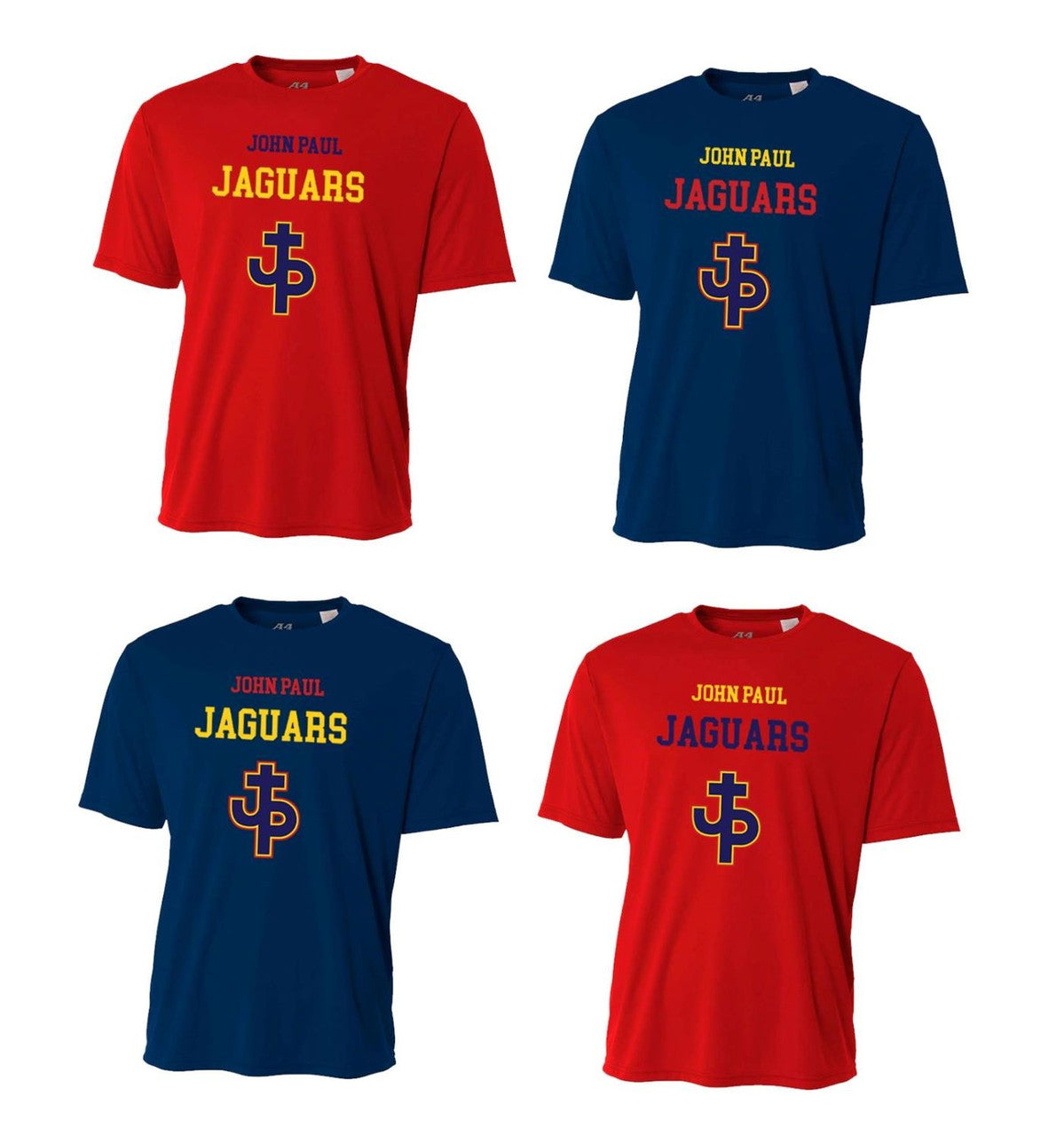 A4 PJP Men's Short-Sleeve Performance Crew - Red Or Navy Pope John Paul Mens Small Red - Third Coast Soccer