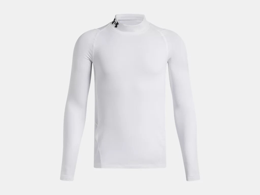 UA ColdGear® Boys' Mock Long Sleeve Training Wear White Youth Small - Third Coast Soccer