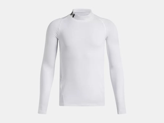 UA ColdGear® Boys' Mock Long Sleeve Training Wear White Youth Small - Third Coast Soccer