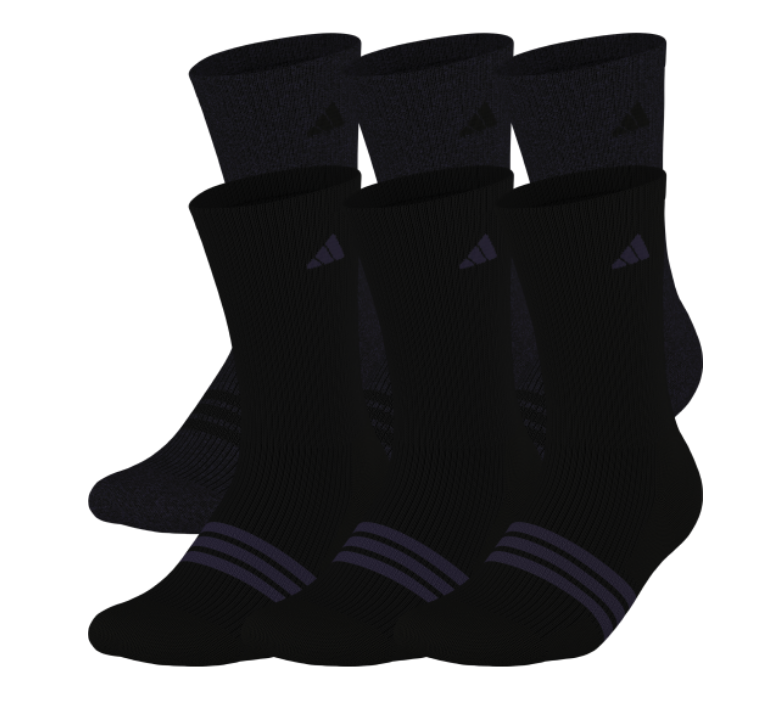 adidas Superlite 3.0 6-Pack Crew - Black Socks Black Medium - Third Coast Soccer